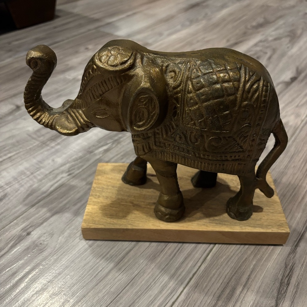 SOLD Bronze Elephant Figurine on Wooden Base